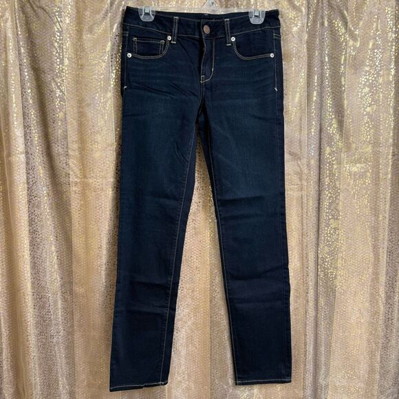 Vintage 2000s American Eagle Dark Wash Super Stretch Skinny Jeans 8 Short - Picture 1 of 7